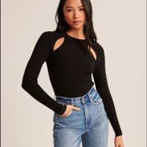 Reformation Cut Out Long Sleeve Black Top